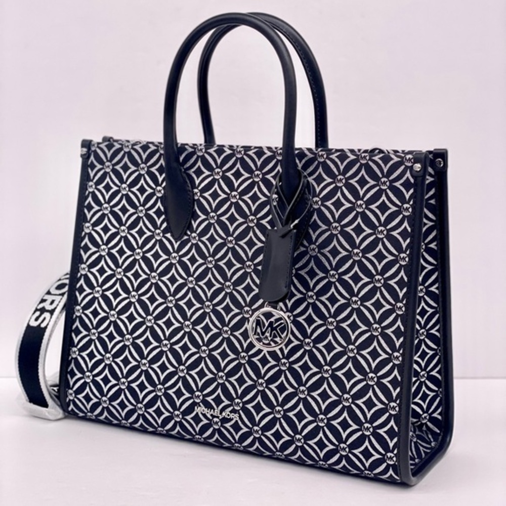 Michael Kors Mirella Medium Metallic Logo Jacquard Tote Bag